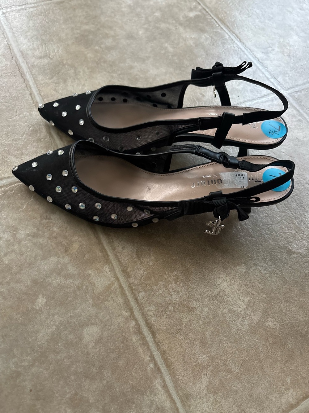 Juicy Couture Black Studded Mesh Kitten Heels - Picture 2 of 5